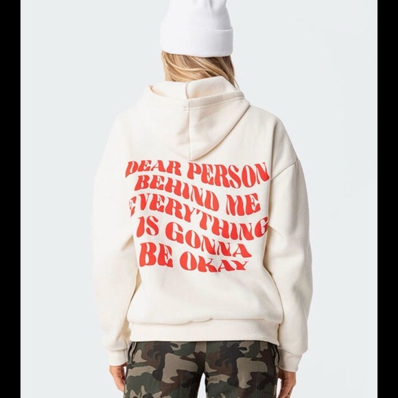 Edikted Tops - Edikted Cream Hoodie with Red Text